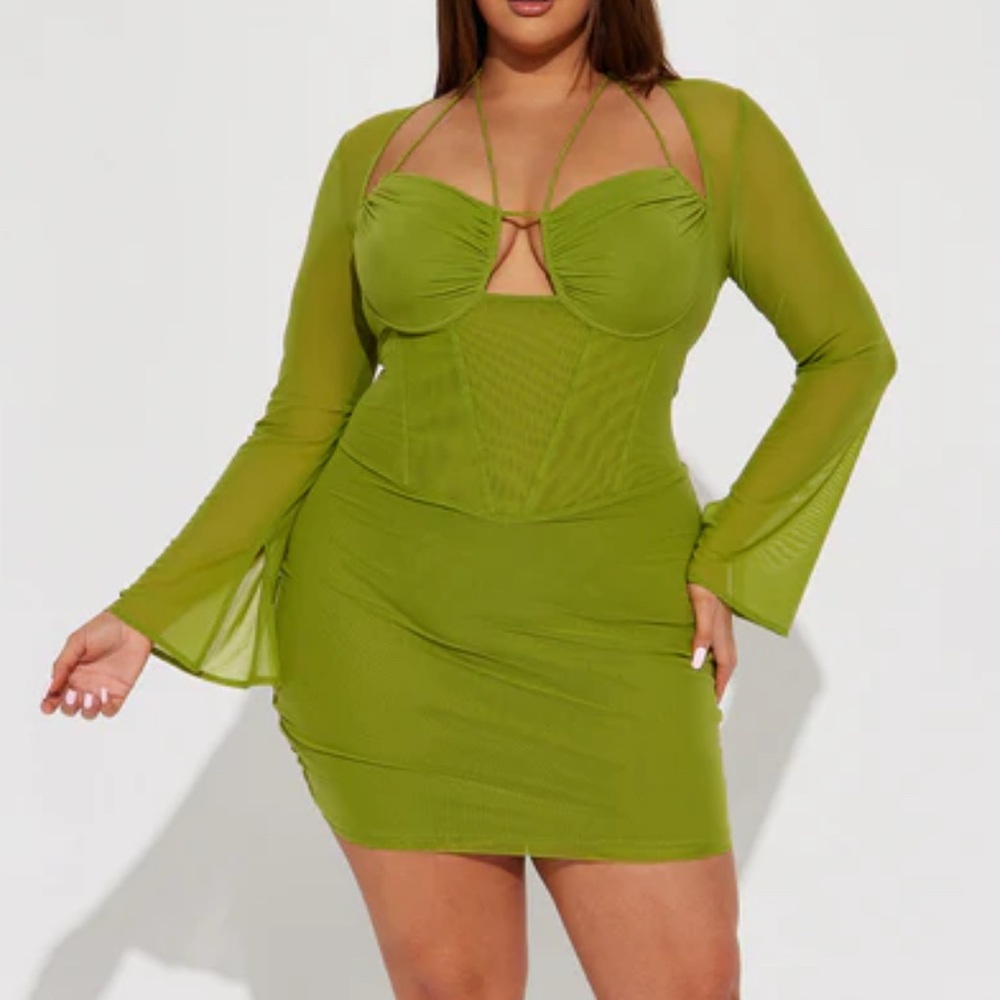 Fashion Nova Olive Long Sleeve Dress